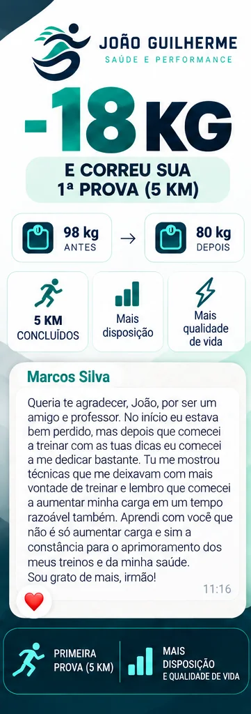Depoimento de Marcos Silva: menos 18 kg e correu sua primeira prova de 5 km.