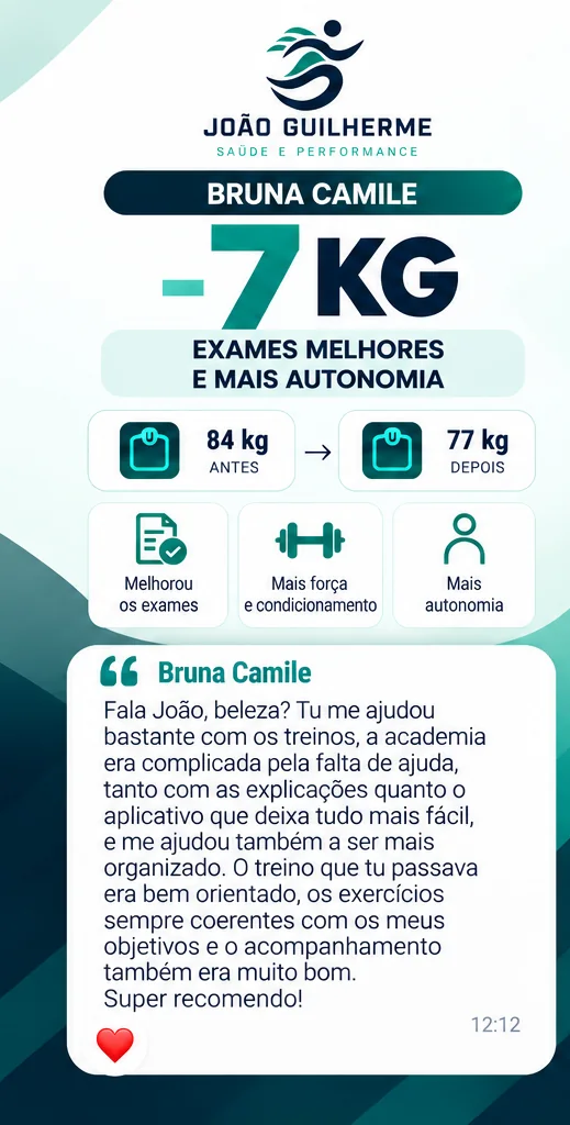 Depoimento de Bruna Camile: menos 7 kg, exames melhores e mais autonomia.
