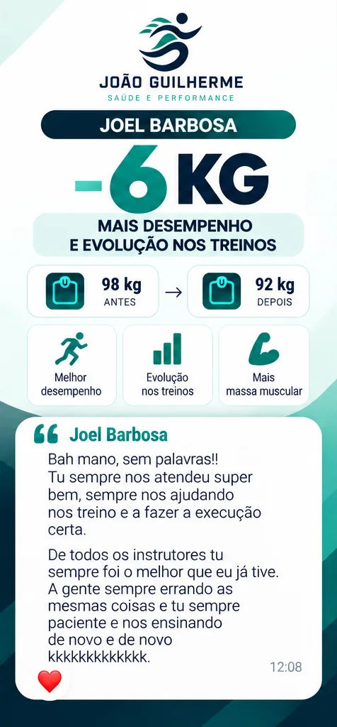 Depoimento de Joel Barbosa: menos 6 kg, mais desempenho e evolução nos treinos.
