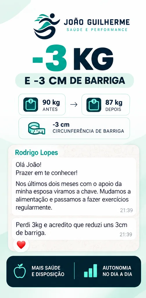 Depoimento de Rodrigo Lopes: menos 3 kg e menos 3 cm de barriga.