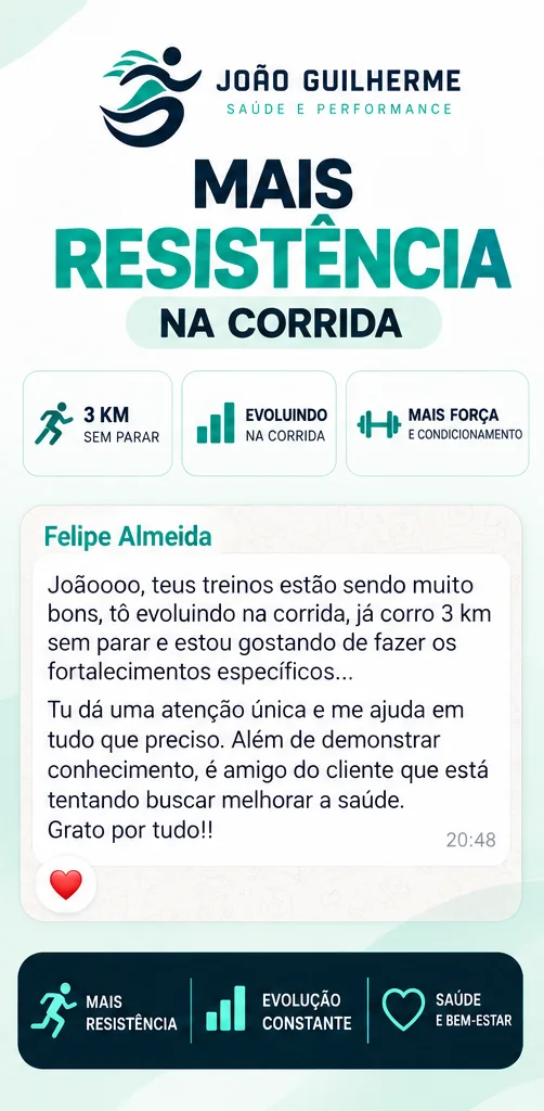 Depoimento de Felipe Almeida: mais resistência na corrida, já corre 3 km sem parar.